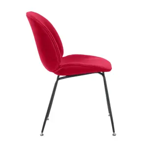 Luxurious Red Velvet Dining Chair with Black Metal Legs