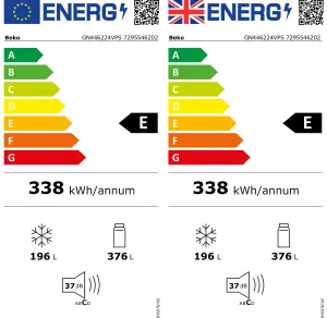 Beko GN446224VPS 50:50 American style Freestanding Frost free Fridge freezer