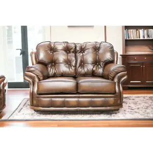 Chesterfield Handmade 2 Seater Settee Sofa Antique Tan leather In Knightsbridge Style