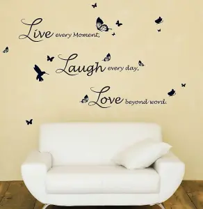 Walplus Wall Sticker Live Laugh Love Quote Handwriting Lucida Home Deco Butterfly