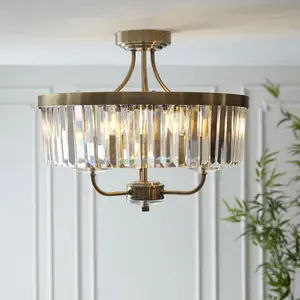 Luminosa Ascoli Ceiling Light Antique Brass Plate, Clear Cut Glass