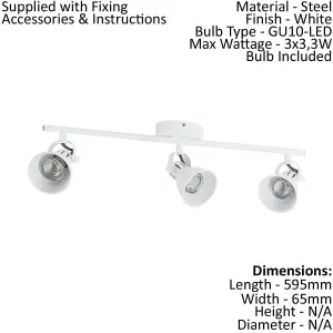 Flush 3 Spot Ceiling Light Colour White Shade Bulb GU10 3x3.3W Included