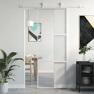 Berkfield Sliding Door White 76x205 cm Tempered Glass and Aluminium