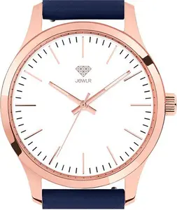 Women's Personalised Dress Watch - 40mm Metro - Rose Gold Case, White Dial, Blue Leather