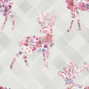 Dove Floral Stag Wallpaper Pink Multicolour Geometric Pattern Paste The Wall