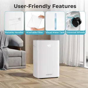 COSTWAY Dehumidifier 24 L Energy Efficient Dehumidifier w/ Auto Drain & 24H Timer