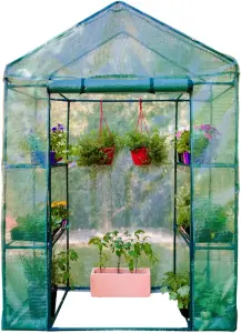 Premium Walk In Greenhouse With Shelves Portable Outdoor Tubular 4 Shelf Plants Flower Seedling Growhouse H196 x W147 x D74cm