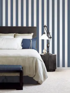 Galerie Deauville 2 Marine Blue White Regency Stripe Smooth Wallpaper