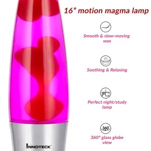 Innoteck 16" Soothing Motion Lava Lamp - Pink Lava, Pink Liquid.