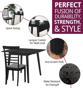 Hallowood Furniture Ledbury Drop Leaf Rectangular Table with 2 Chairs in Black Finish