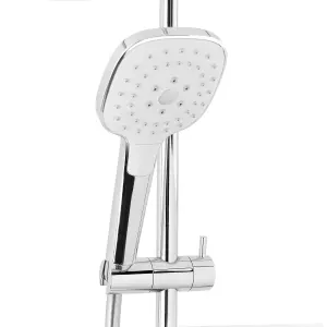 Chrome Thermostatic Rigid Riser Overhead Shower Kit with Tempered Glass Mixer Valve Shelf - White Trim