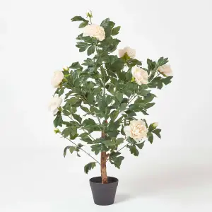 Homescapes Peach Artificial Peony Tree in Black Pot, 100 cm Tall