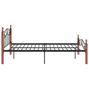 Berkfield Bed Frame Black Metal and Solid Oak Wood 120x200 cm