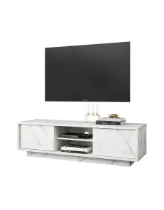 FURNICOMP Glacia 2 Door 139cm White Marble Effect TV Stand