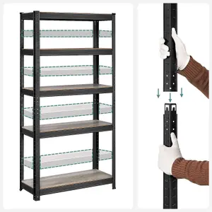 Shelving Unit, 30 x 75 x 150 cm, 650 kg Load Capacity (130 kg per Shelf), Industrial, Adjustable Storage Shelves, for Room