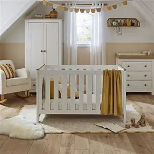 Luna 3 Piece Nursery Furniture Set (Cot Bed, Dresser & Wardrobe) - White & Oak