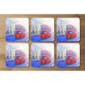 Square 6 Piece Coaster Set (Set of 6) Red