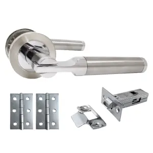 Electra Door Handles Lever on Rose Duo - Chrome Satin Latch Pack Hinges 140mm