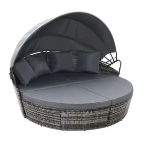 EVRE Bali Mixed Grey 3 Piece Modular Round Rattan Wicker Patio Garden Furniture Daybed