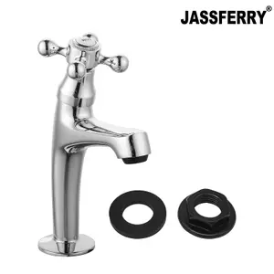 JASSFERRY Tall Pair of Basin Pillar Taps High Neck Victorian Crosshead Handle Chrome 1/2"