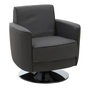 Interiors by Premier Grey Leather Effect Arm Chair, Leather Living Room Chair with Chrome Base, Upholstered Dining Chair