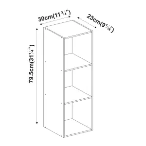 URBNLIVING Height 79.5cm 3 Shelf Wooden Bookcase Shelving Colour Teak Display Storage Shelf Unit Shelves