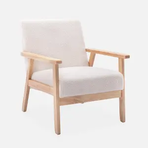 sweeek. Scandi-style wood frame armchair in boucle fabric Isak boucle Off-White Boucle 64x69.5x73 cm