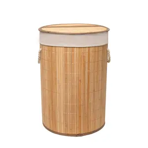 MantraRaj 50L Folding Bamboo Laundry Basket Bin Hamper Basket Clothes Storage Organizer With Lid And Removable Washable Bag(Brown)