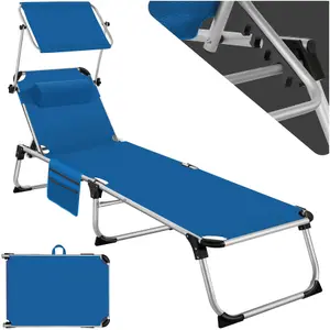 Sun Lounger Aurelie - foldable with headrest, 6 position backrest - blue