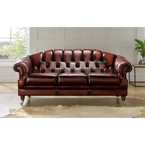 Chesterfield 3 Seater Sofa Settee Antique Rust Leather In Victoria Style