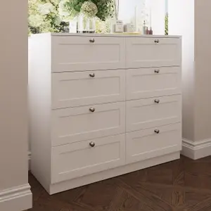 8 Drawer Chest Of Drawers Deep Design Modern Panelled Fronts Matt White