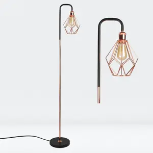 First Choice Lighting Matt Black & Copper Geometric Floor Lamp