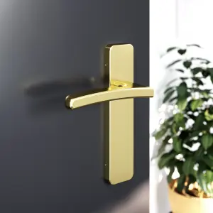 GoodHome Irvil Brushed Brass effect Round Latch Door handle (L)126.5mm (D)58mm, Pair of 2