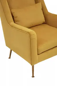 Interiors by Premier Yellow Velvet Armchair for Lounge, Angular Gold Leg Chair with Velvet Upholstery for Living Room, Home