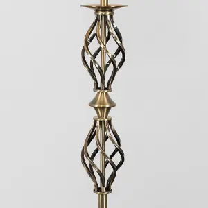 ValueLights Pembroke Traditional Style Antique Brass Double Twist Floor Lamp with Beige Shade