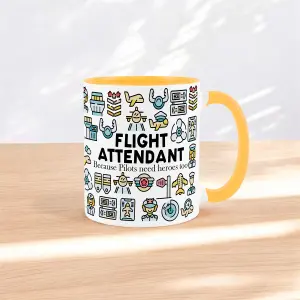 Flight Attendant Mug - Humorous Novelty Gift for Aircraft Transport Staff - Tea/Coffee Hot Drinks Yellow Ceramic Cup Present