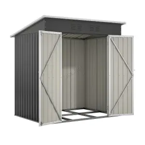 Birchtree 4X6FT Metal Garden Shed Pent Roof Free Foundation Base Storage House Anthracite