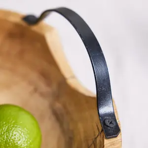 Circular Wood Tray with Handles Kitchen Platter Serving Plate