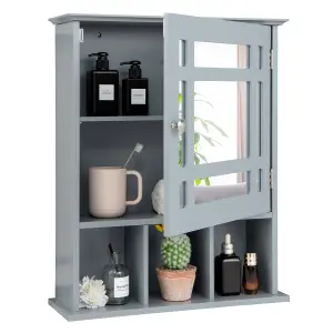 Costway Bathroom Wall Storage Cabinet Wooden Hanging Medicine Organizer W/ Mirror Grey