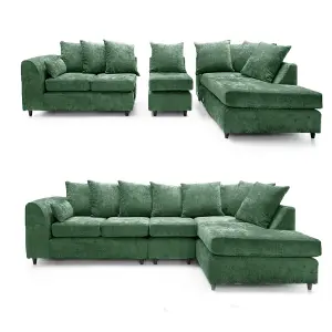 Monaco Chenille Fabric 5 Seater L Shaped Corner Sofa  Green Right Hand Facing