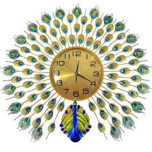 Retro Peacock Wall Clock  Non Ticking 70cm Silent Watch for Home & Office Decor