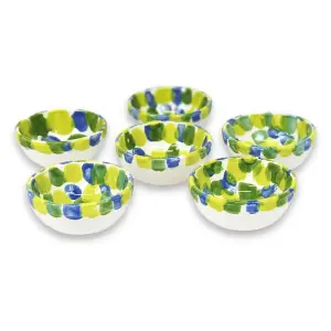 Petalo Hand Painted Ceramic Tapas Bowls in Green Set of 6 x 12cm