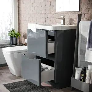 Nes Home Merton Grey Freestanding Vanity Basin Unit Square Rimless Close Coupled Toilet