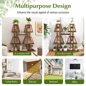 Costway Wood Plant Stand 5-Tier 10 Pots Plant Display Rack Indoor Flowerpot Holder