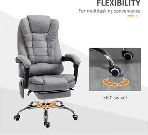 Vinsetto Massage Executive Office Chair, Heated 6 Points Vibration, Adjustable Swivel Ergonomic Desk Chair Recliner W/ Footrest Grey | Aosom UK