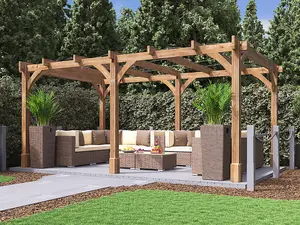 Dunster House Wooden Pergola Garden Plant Frame Furniture Kit Leviathan 5m x 3m