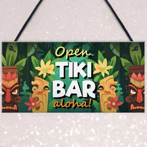 Red Ocean Aloha Tiki Bar Open Hanging Garden Sign Bar Pub Plaque Cocktails Beach Decoration Sign Friendship Gift