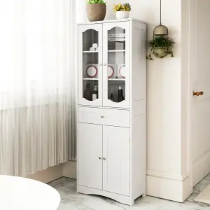 COSTWAY 160cm Tall Bathroom Cabinet Freestanding Kitchen Pantry Cabinet with 2 Glass Doors