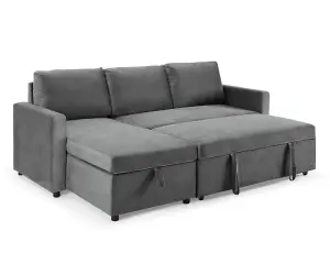 Dorset 3 Seater Pull-Out Reversible Chaise Sofa Bed, Grey Velvet