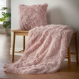 Cuddly Deep Pile Faux Fur Cushion Cover Pink